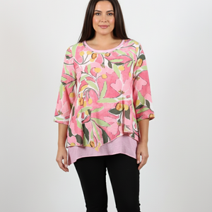 3/4 slv. cotton/linen layered top (22019d-1)