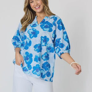 Poppies top aqua (48375)