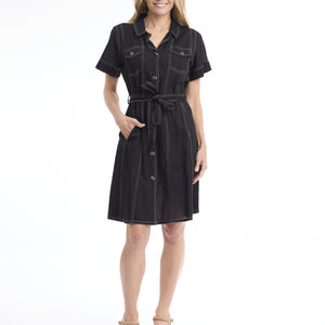 linen blend but/thru collar dress (61068)