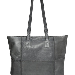 vintage leather tote bag/metal zip (7836)