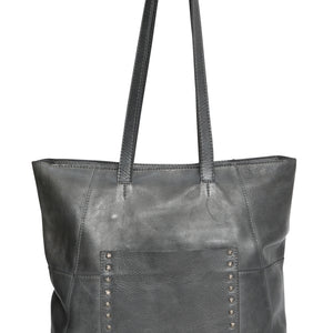 vintage leather tote bag/metal zip (7836)