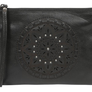 vintage leather wristlet woven (7860)