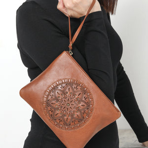 vintage leather wristlet woven (7860)