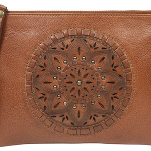 vintage leather wrislet front woven (7860)