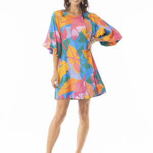 round neckline puff slv. dress (91240)