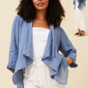 3/4 slv. solid linen cardigan (c521032)