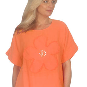 linen emb diamante top (ET185)