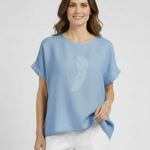 100% linen feather ricamo top (et358)