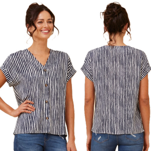 cap slv. v-neck button down top (hl171638)