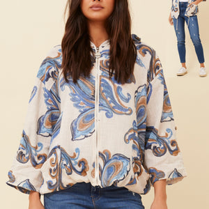 3/4 slv. paisley print hoody jkt (j522888)