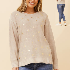 jumper gold foil heart print (kp734354)