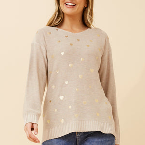 jumper gold foil heart print (kp734354)