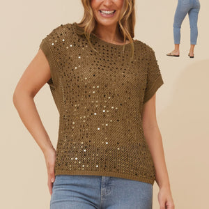 Cap sleeve sequin top (kp737393)