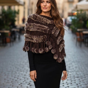 rabbit fur pom shawl (ph350095)