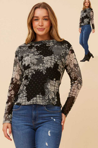l/s sheer print top (t526283)