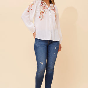 l/s floral print 1/2 placket blouse (t518744)