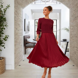 knit body top+pleated satin skirt (d174674)