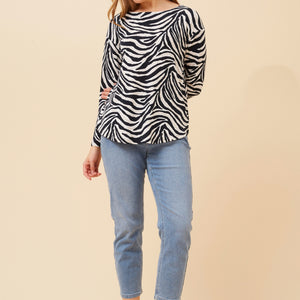 animal print top curved hem (t524342)