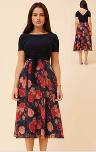 s/s bodice printed georgette dress (d178382)