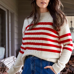 stripe cable pullover (58611015a)