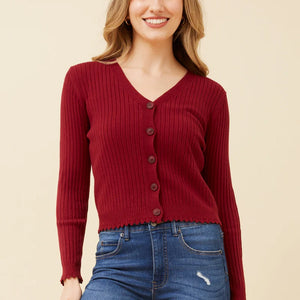 v-neck knit cardi scallop hem (kc522337)