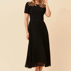 s/s knit bodice pleated skirt midi dress (kd523893)