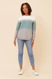 block stripe knit diamante pullover (kp178166)
