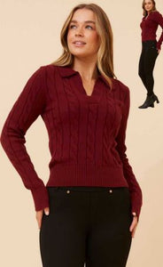 crop cable knit pullover collar (kp524434)