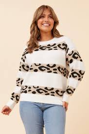 leopard striped knit pullover (kp526052)