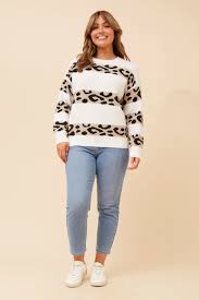 leopard striped knit pullover (kp526052)