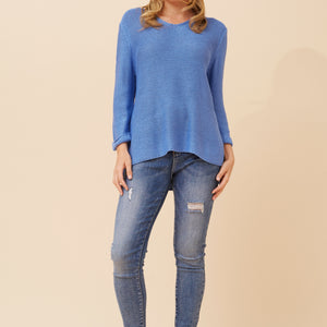 v-neck tape yarn side splits pullover (kp518969)
