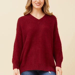 eyelash rib knit V  pullover (KP510446)