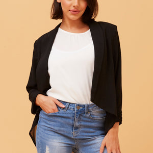 3/4 slv. contrast fabric crop jkt  (j505947)