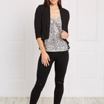 3/4 slv. contrast fabric crop jkt  (j505947)