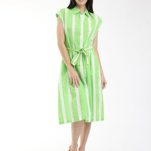 stripe dress collar tie waist (10114)