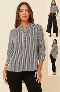 3/4 roll-up slv. stripe blouse (t519216)