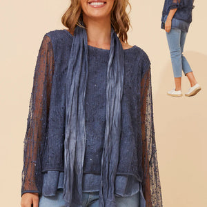 double layered top with scarf (t522569)