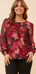 floral print blouse shirred cuff (t735120)