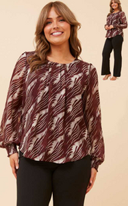 burnout print blouse shirred cuff (t735123)